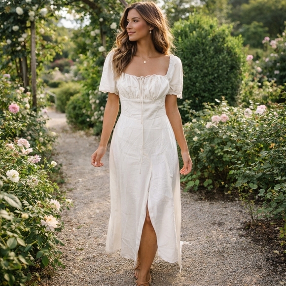 kutumai Dresses & Skirts - Kutumai Cottagecore White Puff Sleeve Maxi Sundress for Brides Sz M NWT